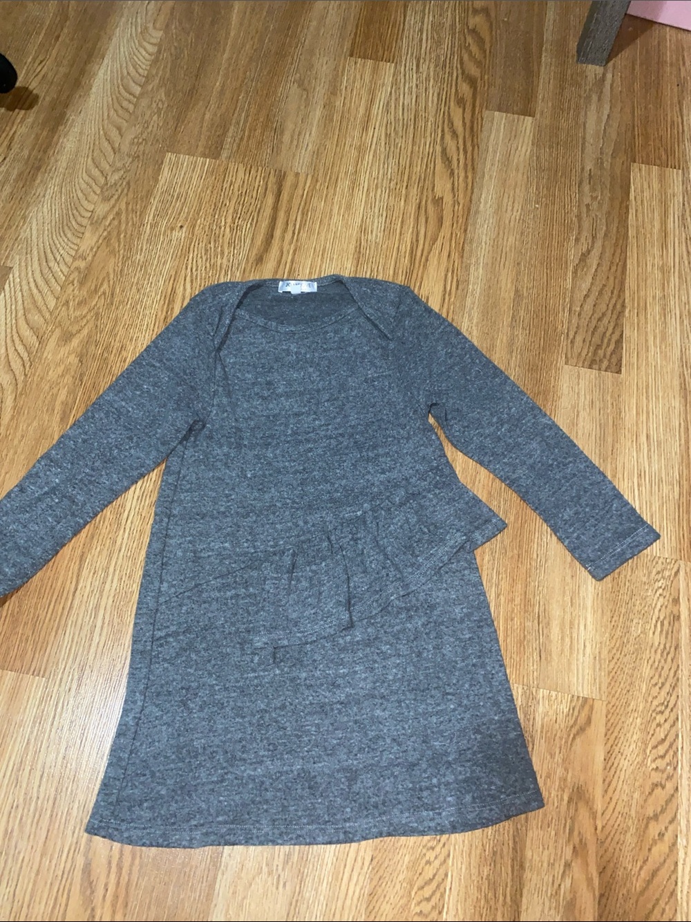 Girls' Long Sleeve Gray Knit Ruffle Hem Dress